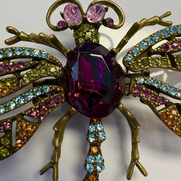 Heidi Daus Flutter Dragonfly Pin Purple Multicolor Crystal Brooch - Picture 4 of 8